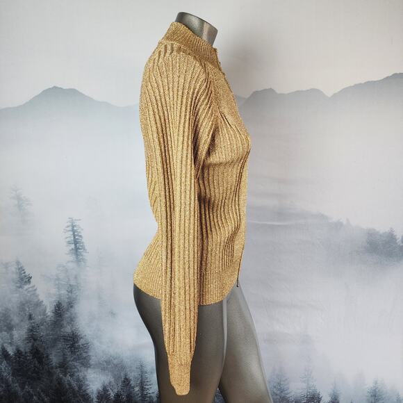 Luisa Spagnoli Gold Metallic Knit Full Zip Jacket | Women's Small - Picture 6 of 14